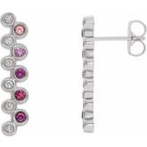 14K White  Natural Pink Multi-Gemstone & 1/10 CTW  Natural Diamond Bezel-Set Bar Earrings