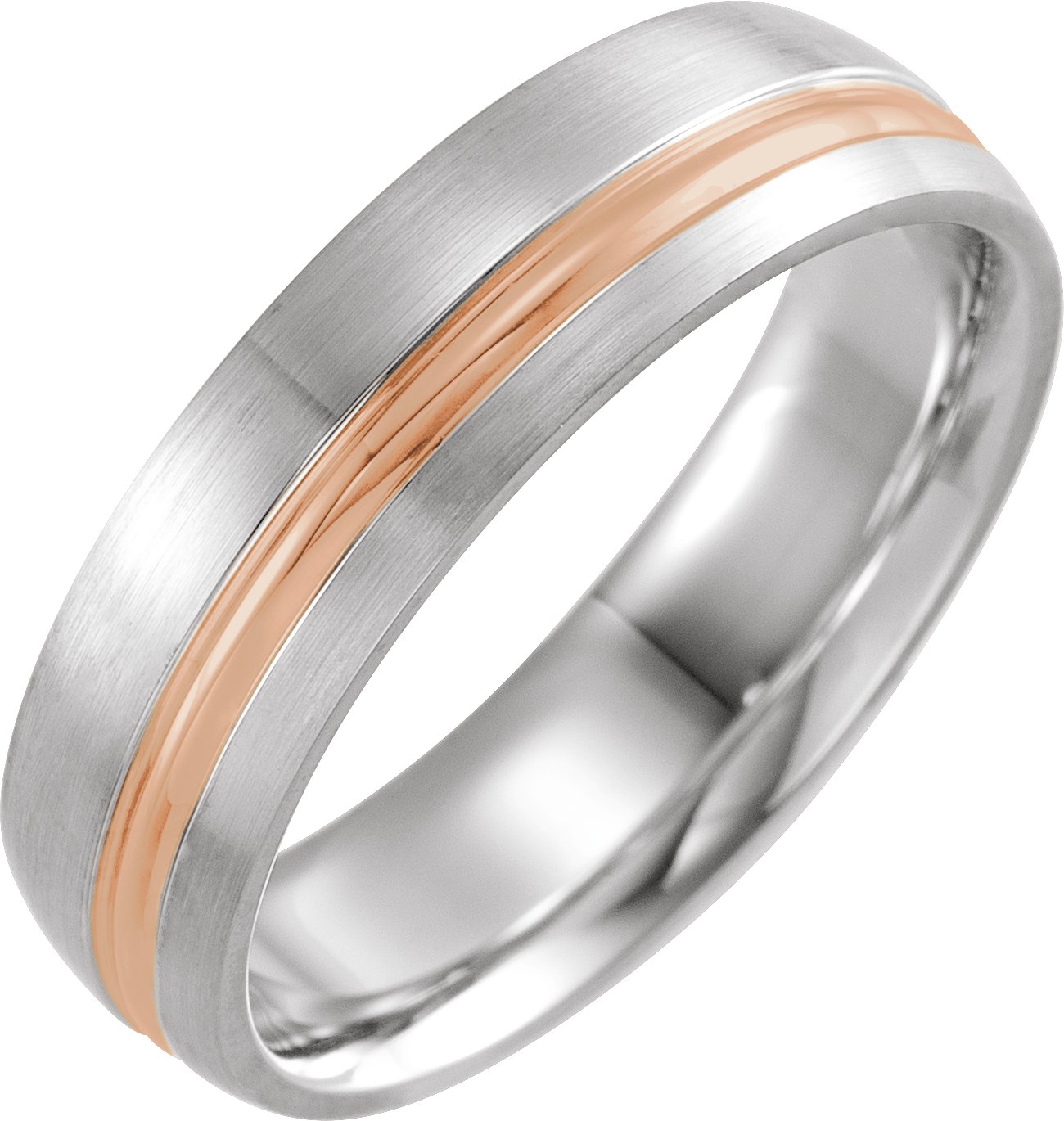 14K White & Rose 6 mm Grooved Band with Brush Finish Size 12