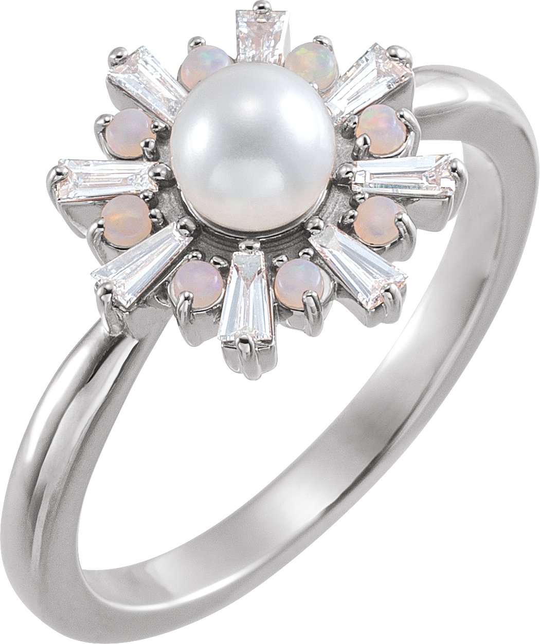 14K White  Cultured White Akoya Pearl, White Opal & 1/4 CTW Diamond 