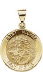 14K Yellow 18x18 mm Round Hollow St. Michael Medal  