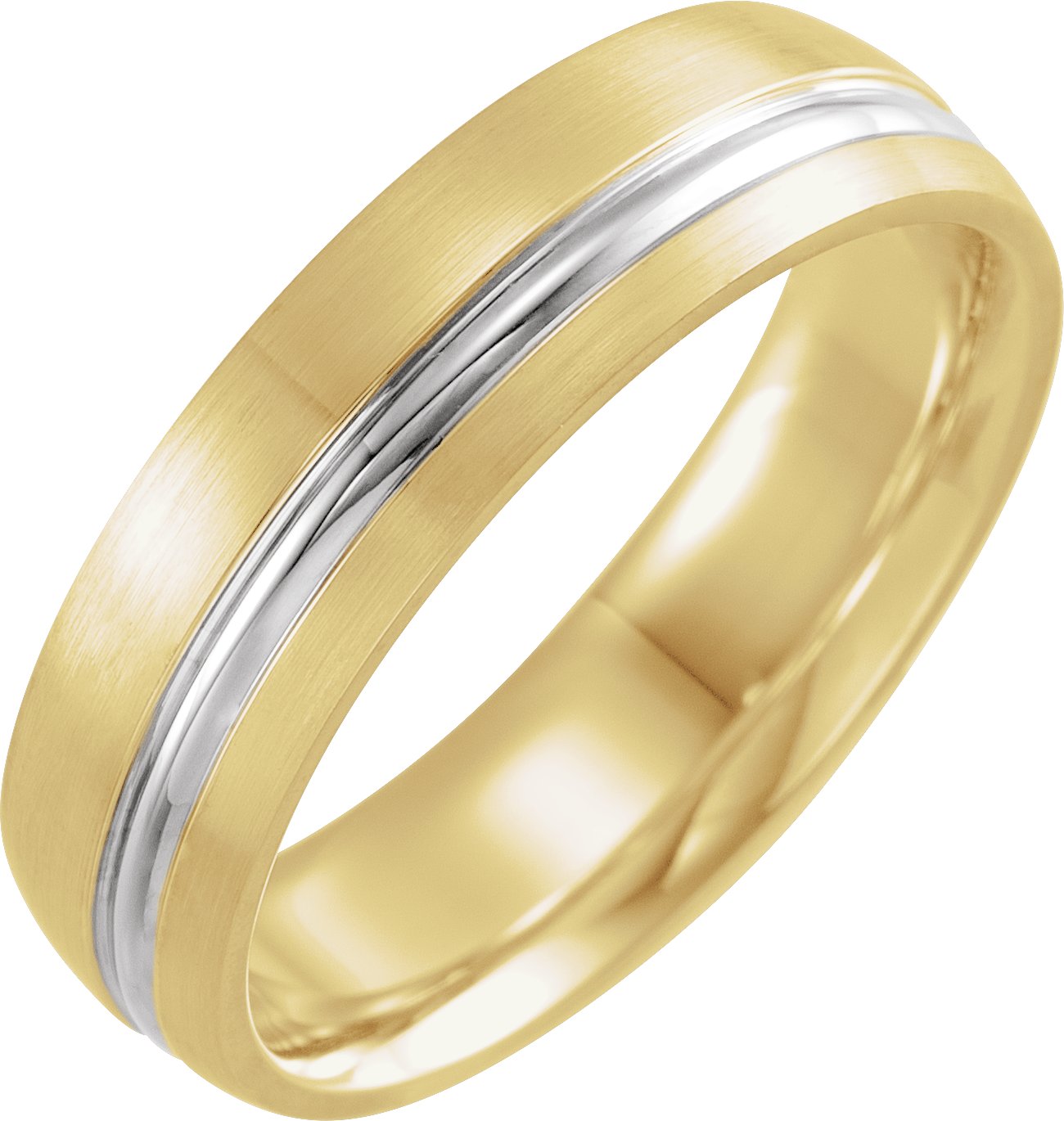 14K Yellow & White 6 mm Grooved Band with Brush Finish Size 10