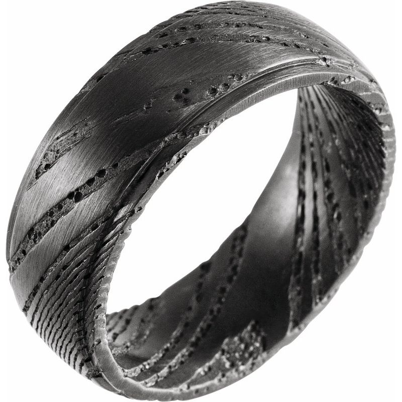 Stepped-Edge Damascus Comfort-Fit Flat Band
