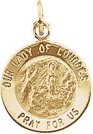 Our Lady of Lourdes Medal 14k Yellow Gold 12 mm Round