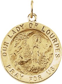 Our Lady of Lourdes Medal 14k Yellow Gold 18 mm Round