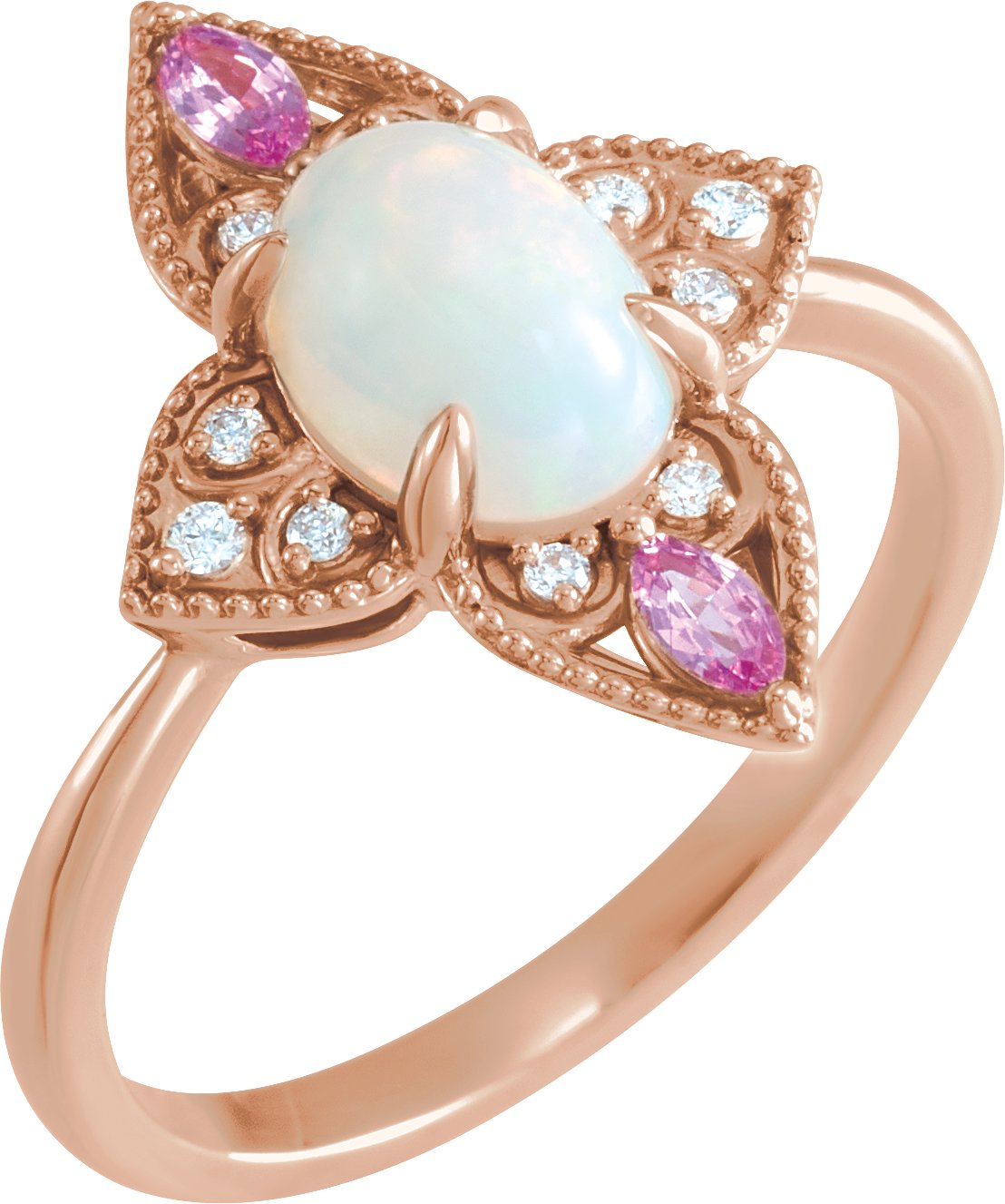 14K Rose Natural Ethiopian Opal, Natural Pink Sapphire & .05 CTW Natural Diamond Vintage-Inspired Ring 