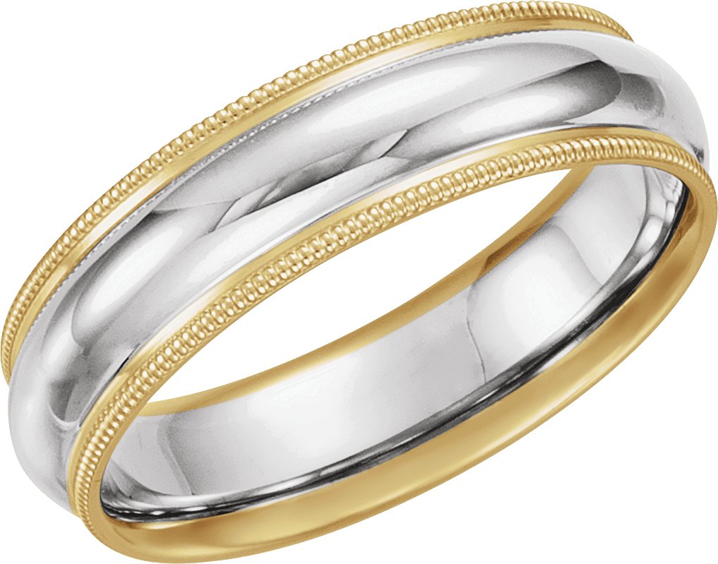 18K Yellow and Platinum and 18K Yellow 6 mm Grooved Band with Milgrain Size 6 Ref 252383