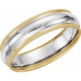 18K Yellow & Platinum & 18K Yellow 6 mm Grooved Band with Milgrain Size 10