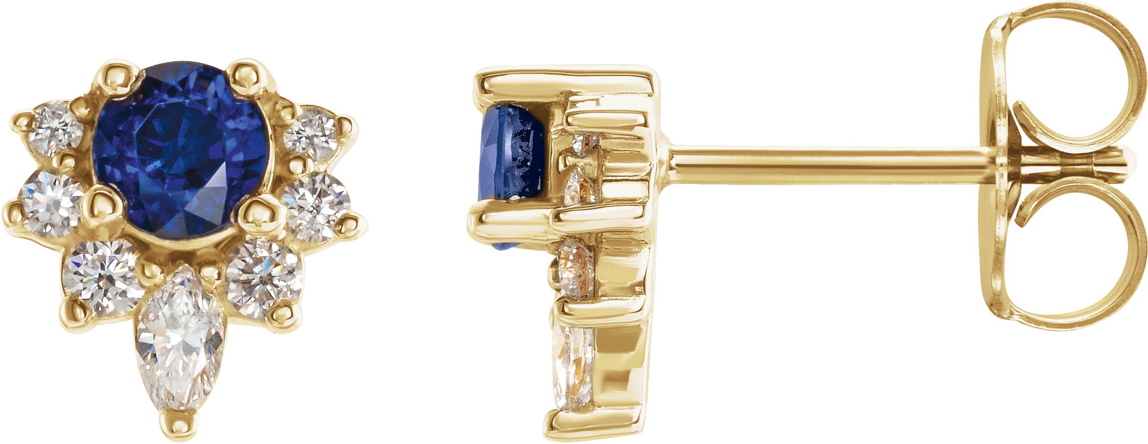 14K Yellow Blue Sapphire & 1/6 CTW Diamond Earrings