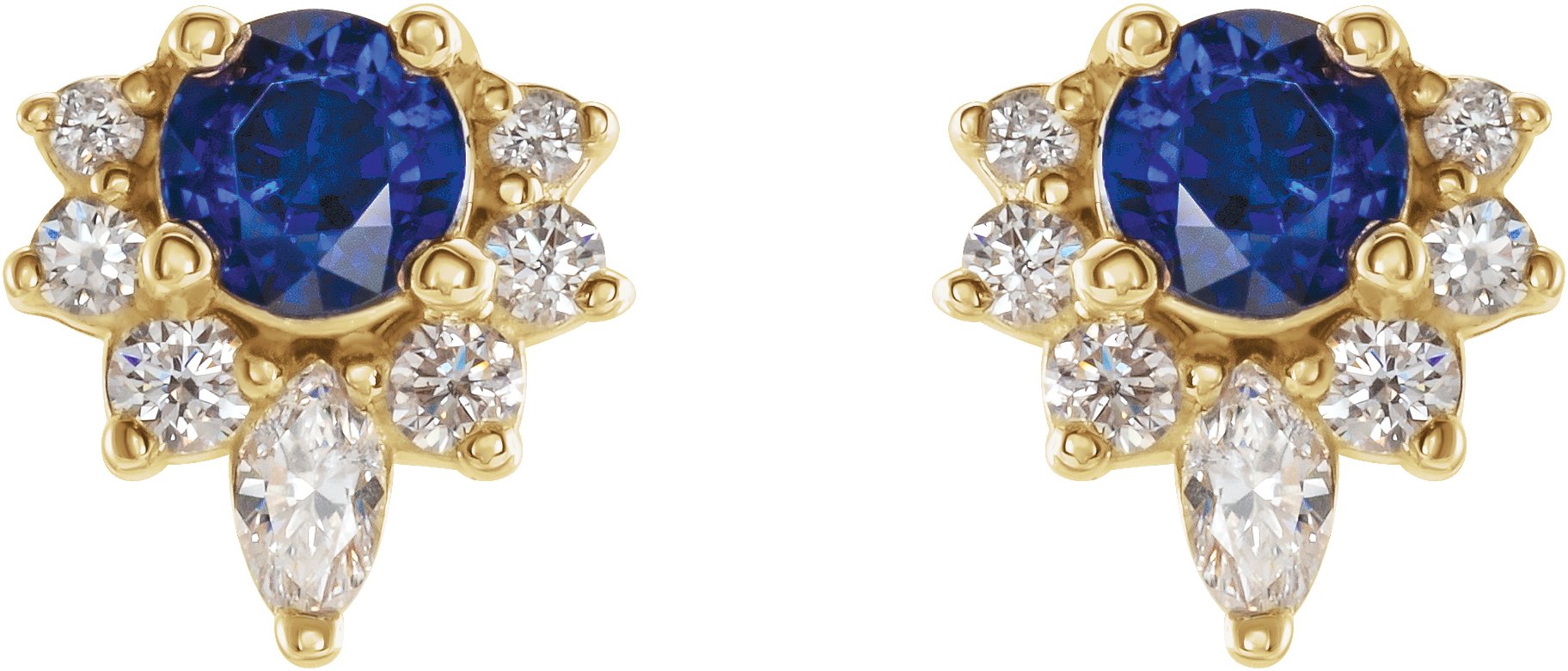 14K Yellow Blue Sapphire & 1/6 CTW Diamond Earrings