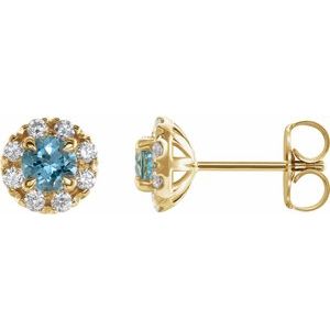 14K Yellow Aquamarine & 1/5 CTW Diamond Earrings