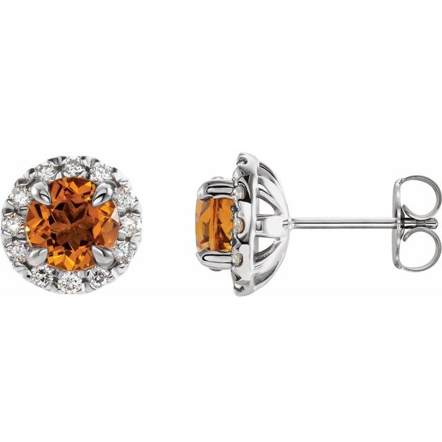 14K White 6 mm Natural Citrine & 1/3 CTW Natural Diamond Halo-Style Earrings