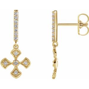 14K Yellow 1/5 CTW Diamond Cross Dangle Earrings