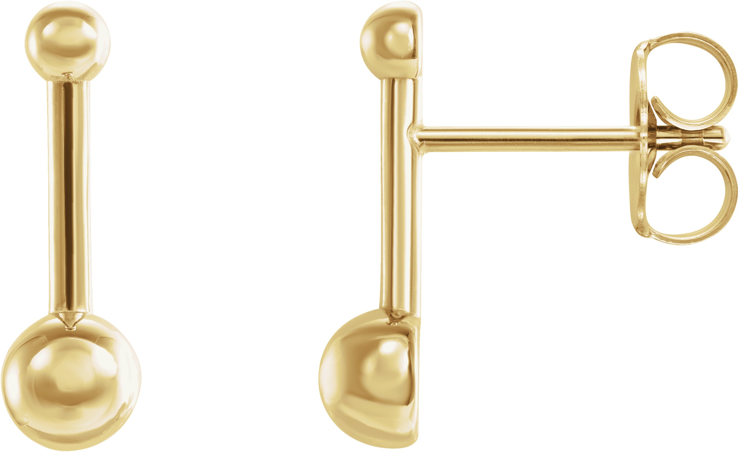 14K Yellow Bar & Ball Earrings