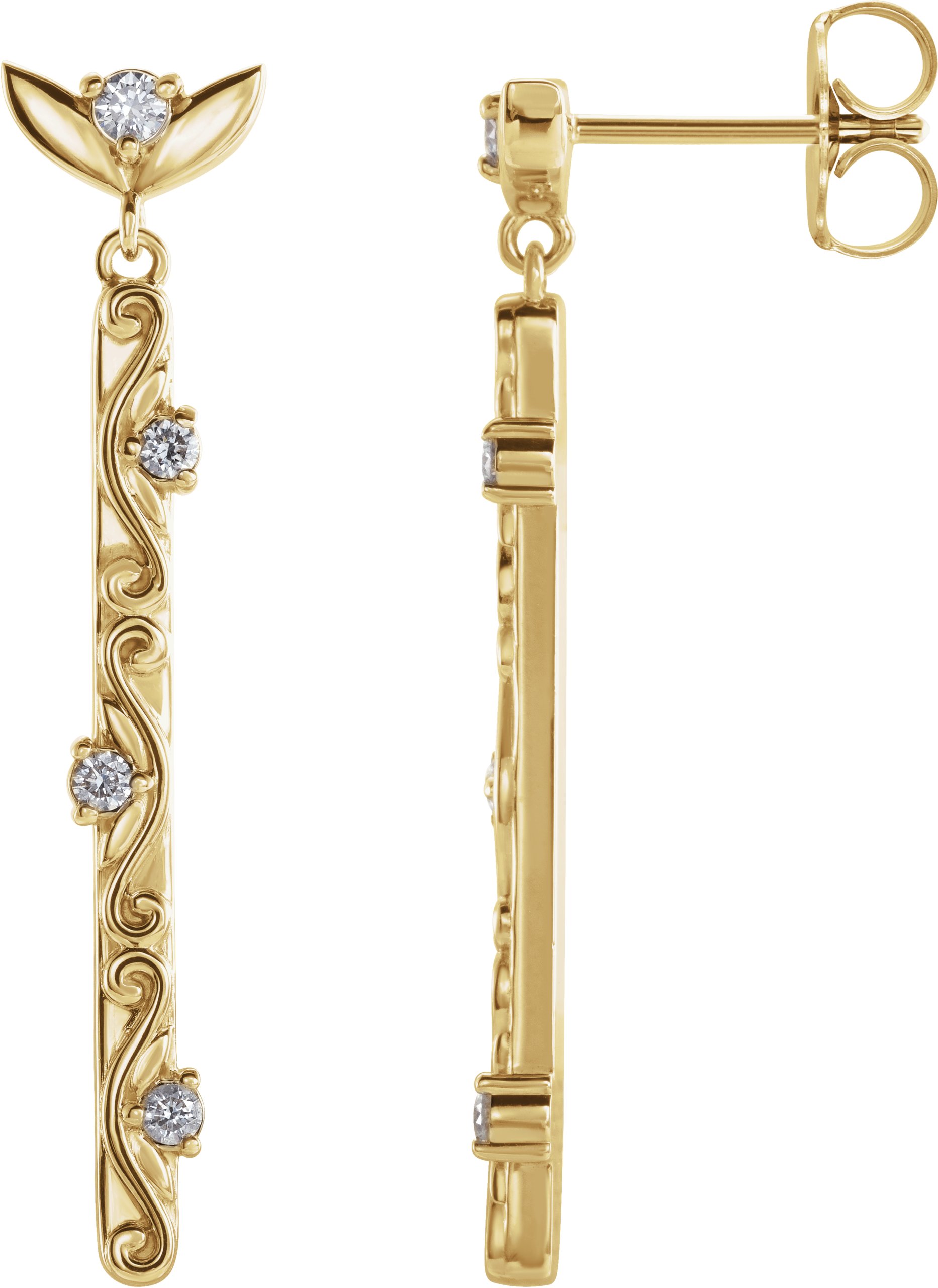 14K Yellow 1/8 CTW Natural Diamond Vintage-Inspired Earrings