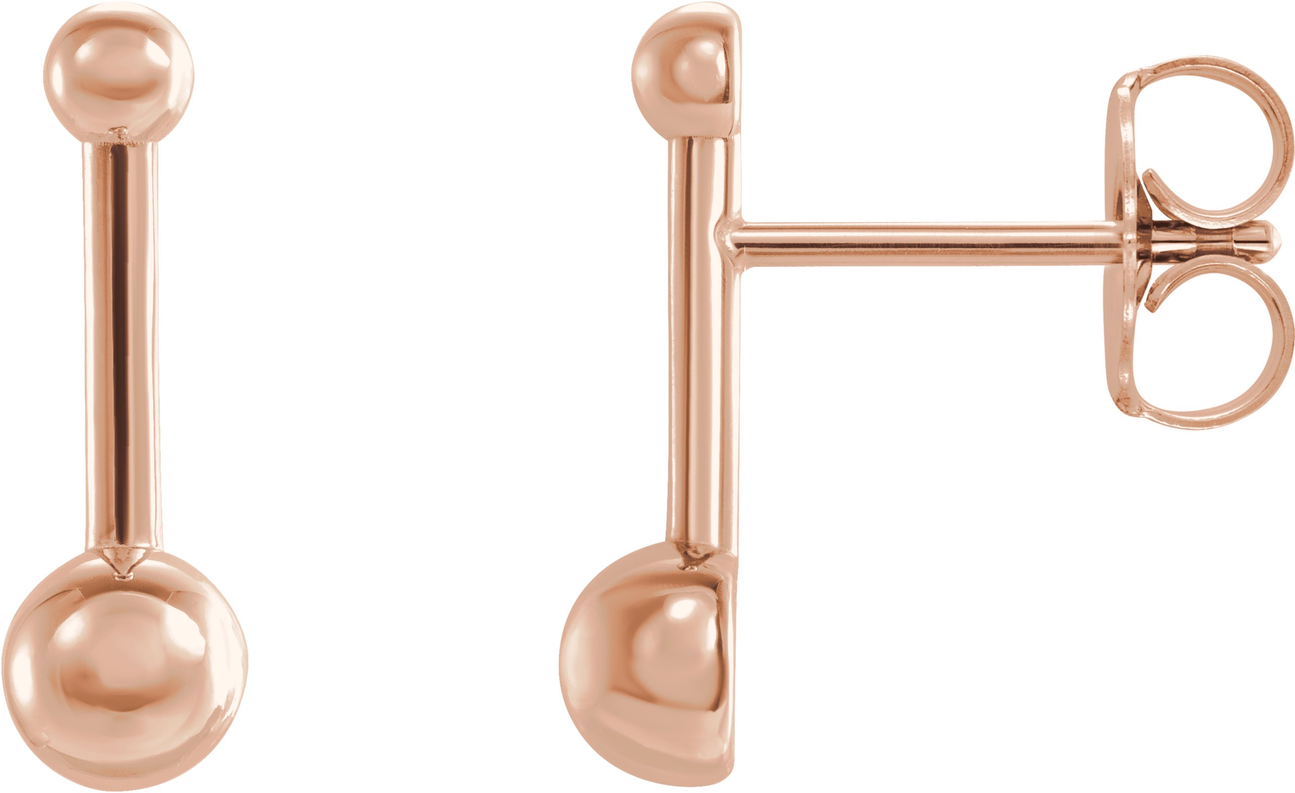 14K Rose Bar & Ball Earrings