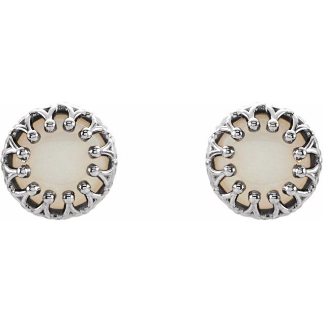 14K White  6 mm Natural White Opal Earrings