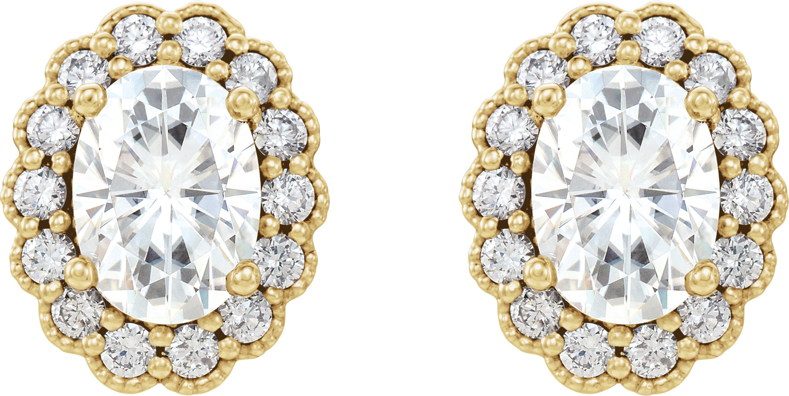 Oval Forever One Moissanite & 3/8 CTW Diamond Earrings In 14K Yellow 