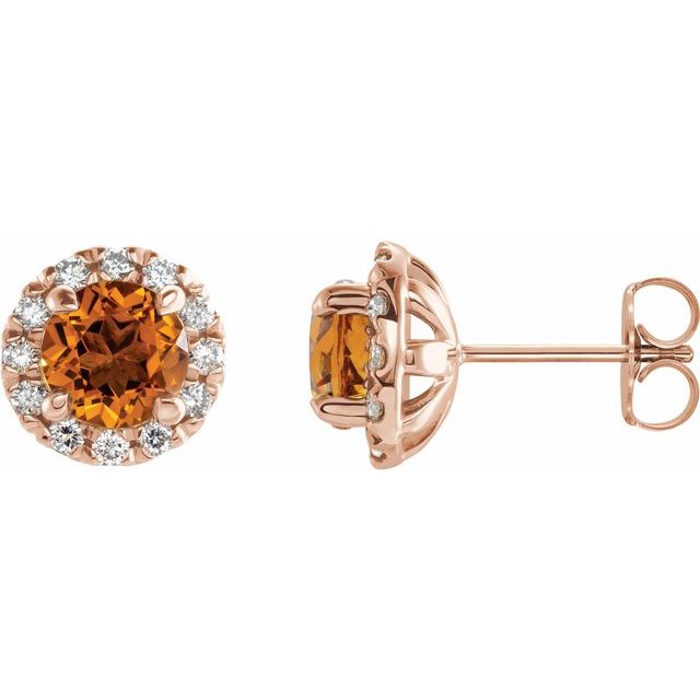 14K Rose 6 mm Natural Citrine & 1/3 CTW Natural Diamond Halo-Style Earrings