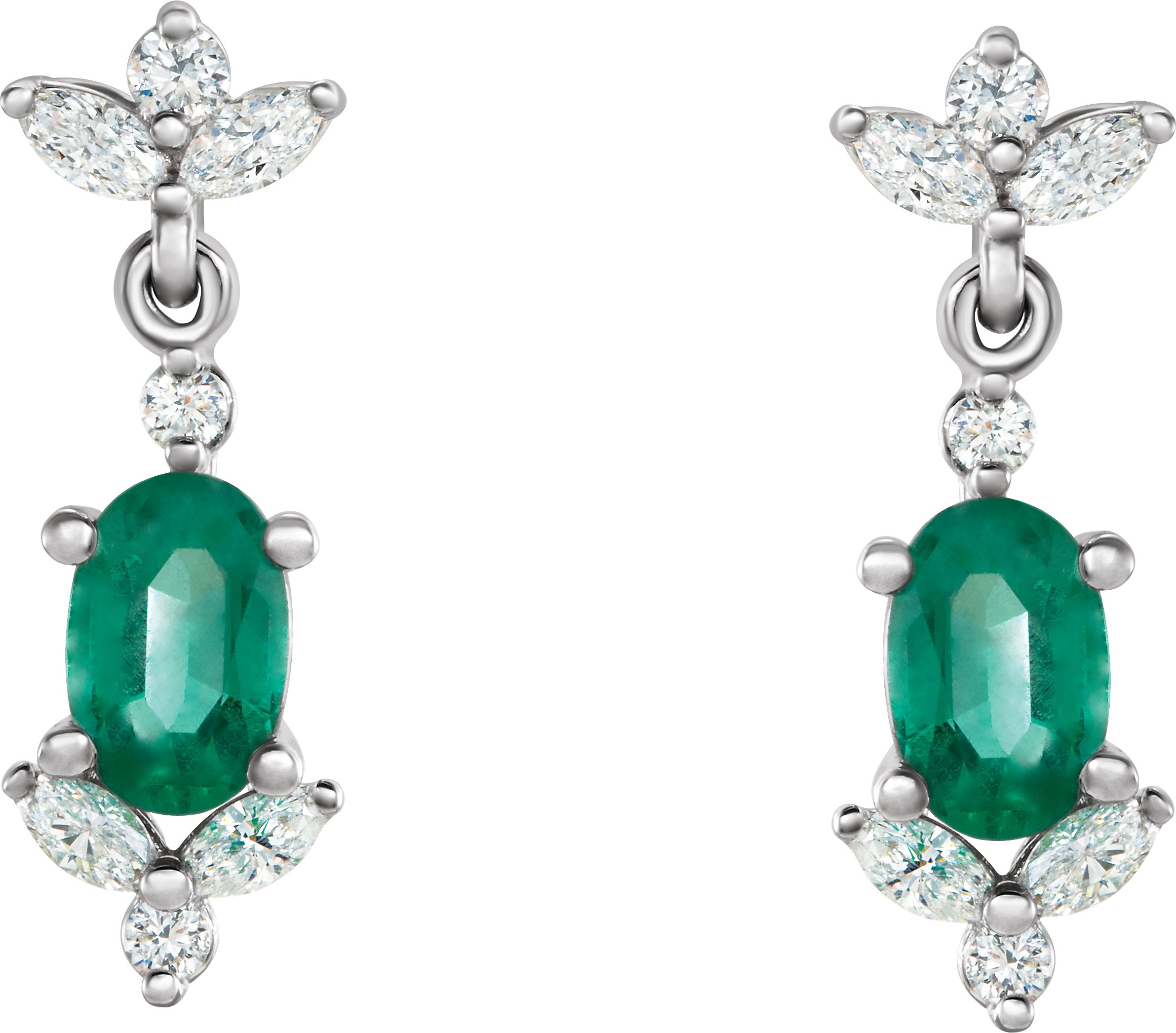 14K White Natural Emerald & 1/3 CTW Natural Diamond Earrings