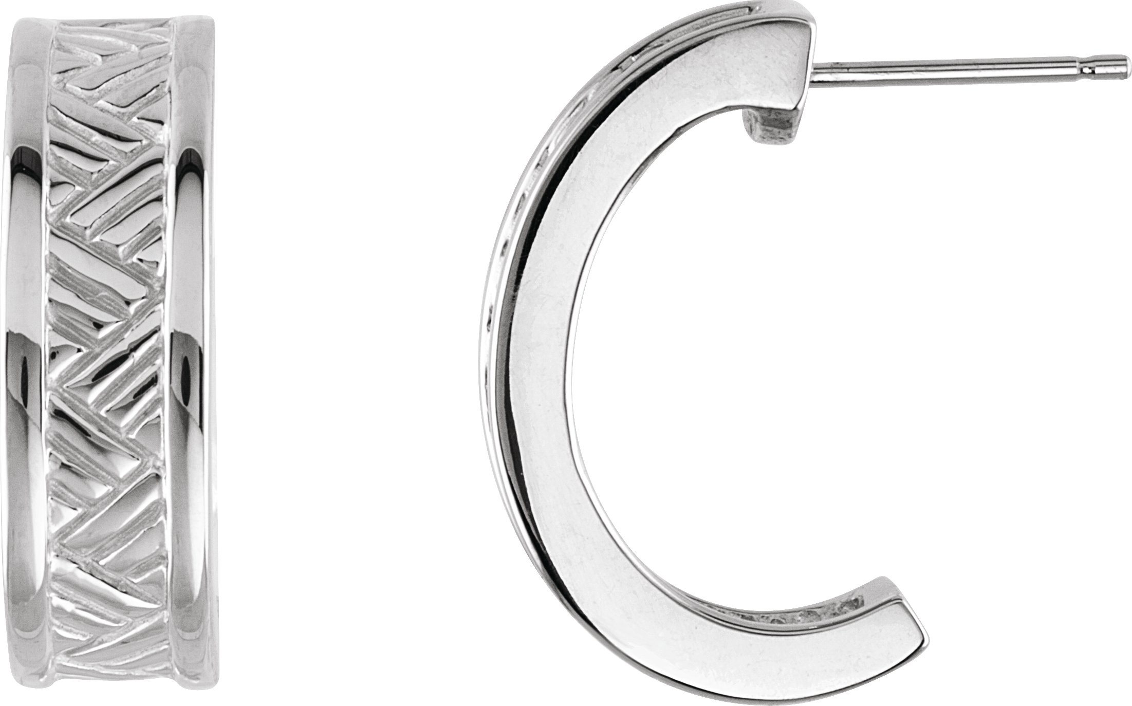 14K White 19.5x6 mm Patterned J-Hoop Earrings