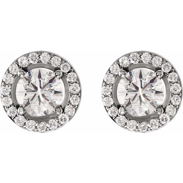 14K White 6 mm Round Forever One™ Lab-Grown Moissanite & 3/8 CTW Natural Diamond Earrings 