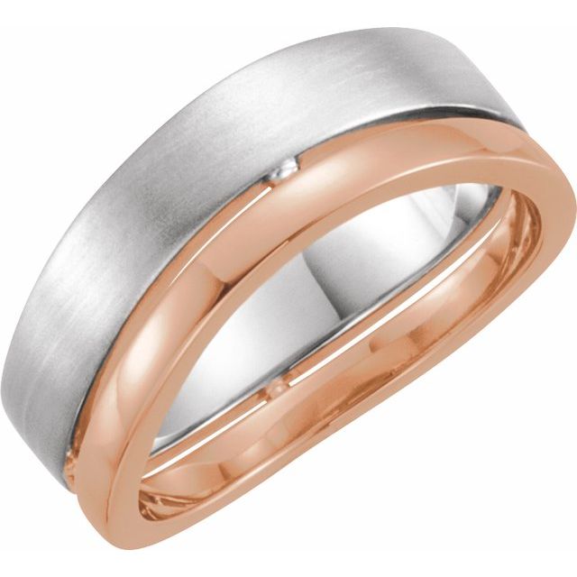 14K White/Rose 6.4 mm Curved Band with Polished & Satin Finish Size 9.5