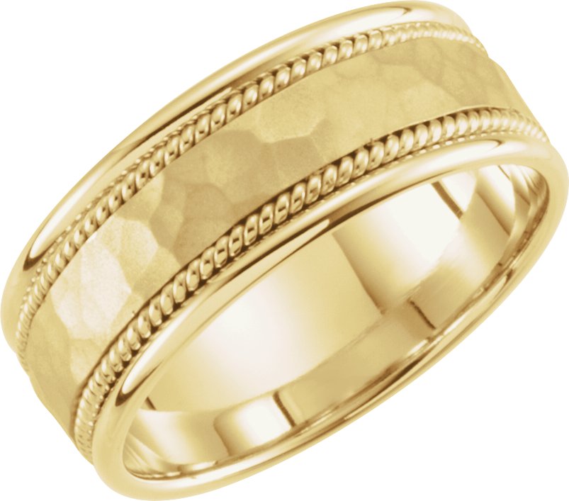 14K Yellow 8 mm Rope Design Band with Hammered Texture Size 10