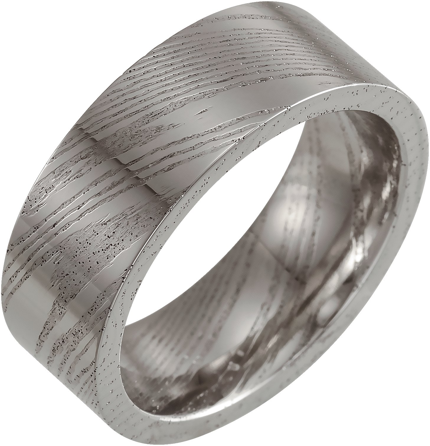 Damascus Steel 8 mm Flat Patterned Band  Size 9