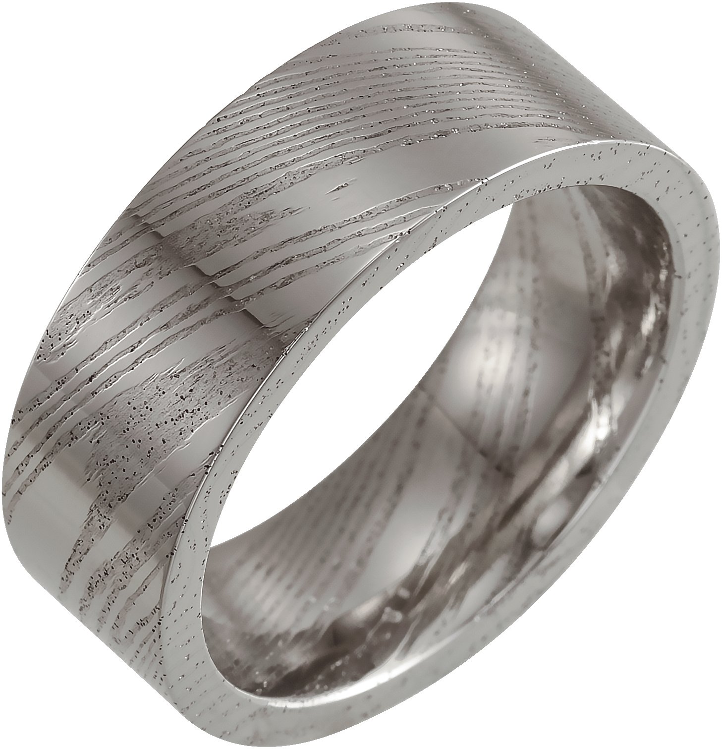 Damascus Steel 8 mm Flat Patterned Band  Size 10