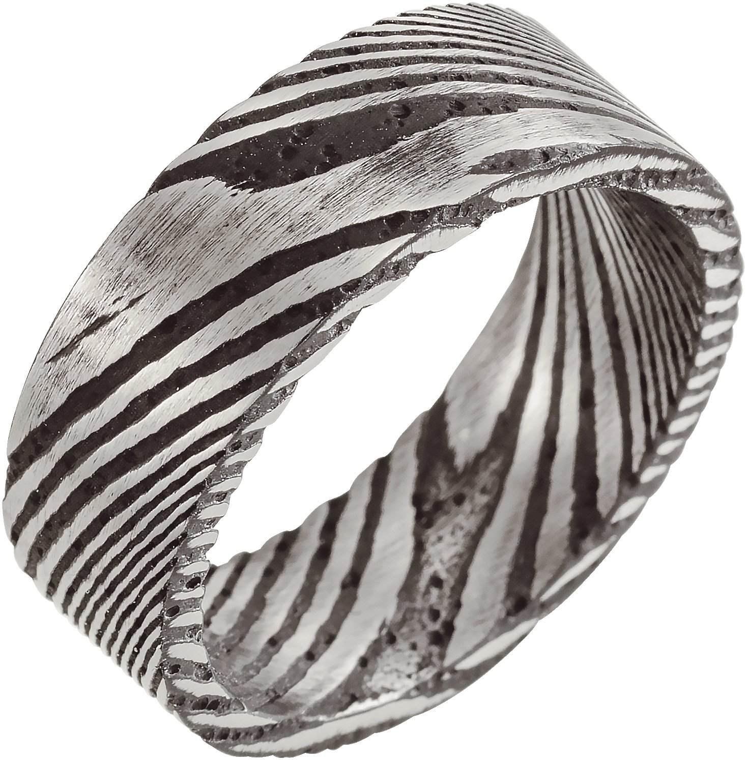 Damascus Steel 8 mm Flat Patterned Comfort-Fit Band Size 10