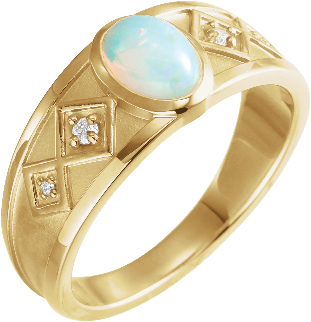 14K Yellow Natural Ethiopian Opal & .05 CTW Natural Diamond Ring