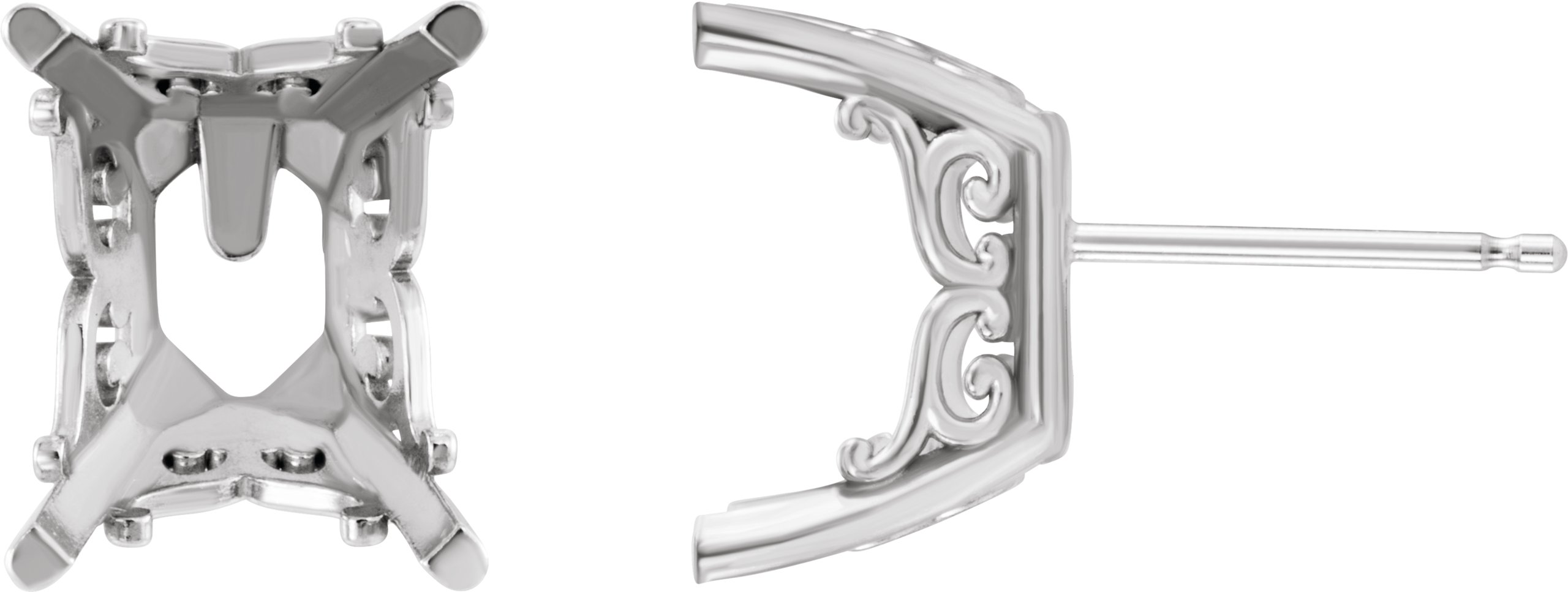 Emerald 4-Prong Scroll Stud Earrings