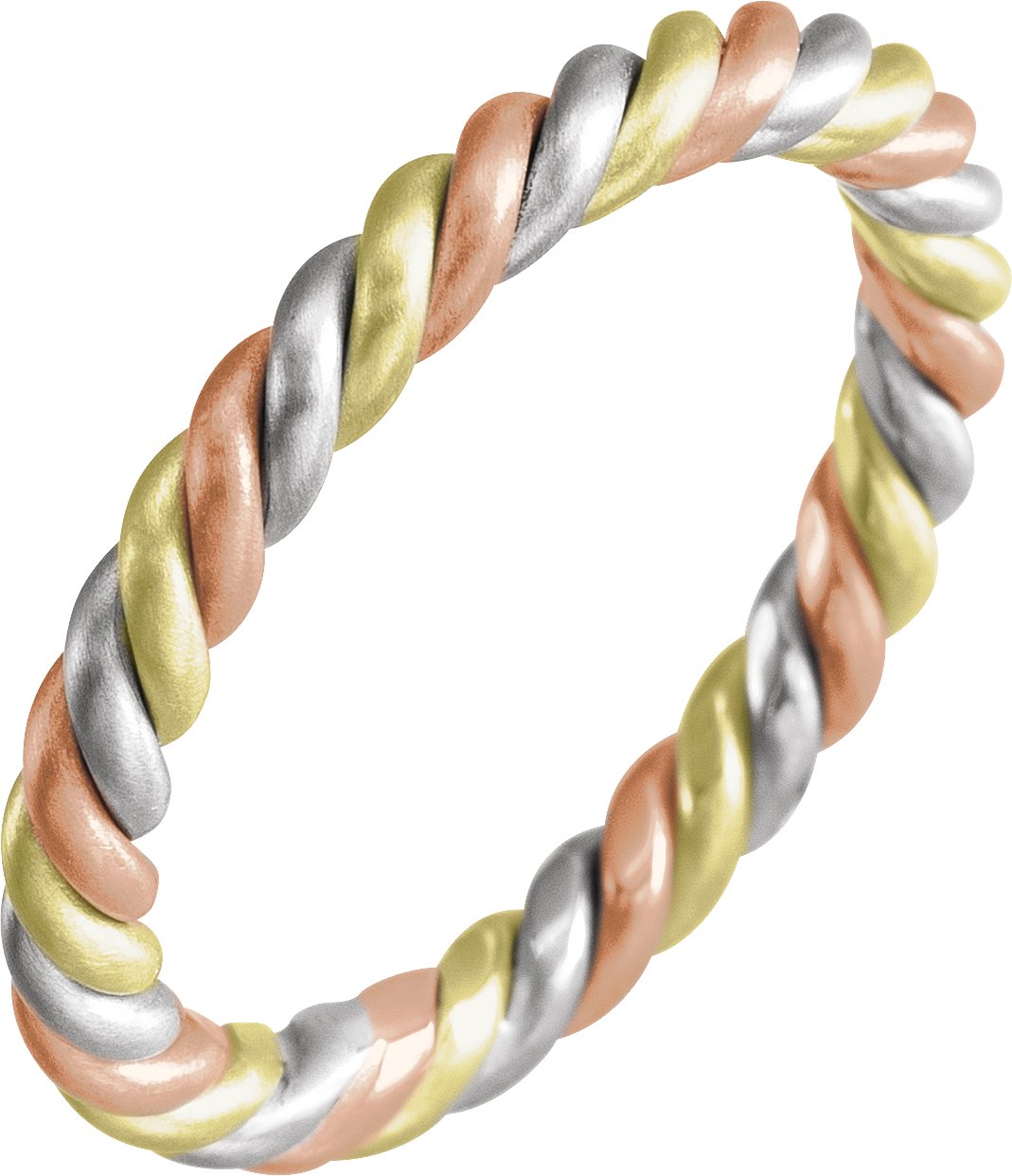 14K Tri-Color 2.5 mm Rope Band Size 7