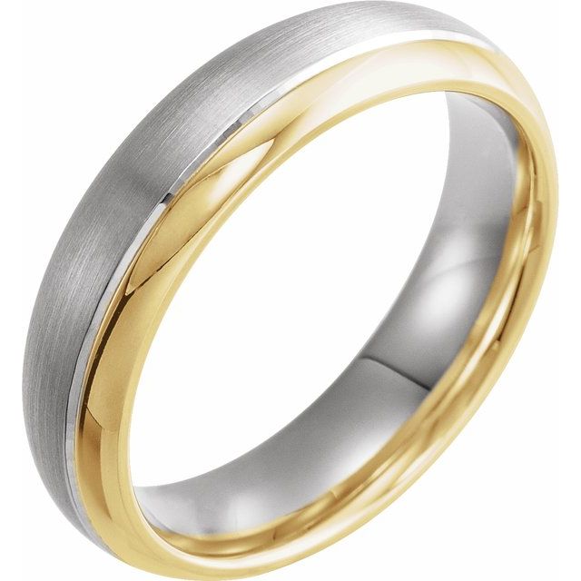 14K White/Yellow 6 mm Grooved Band with Brushed & Polished Finish Size 9 