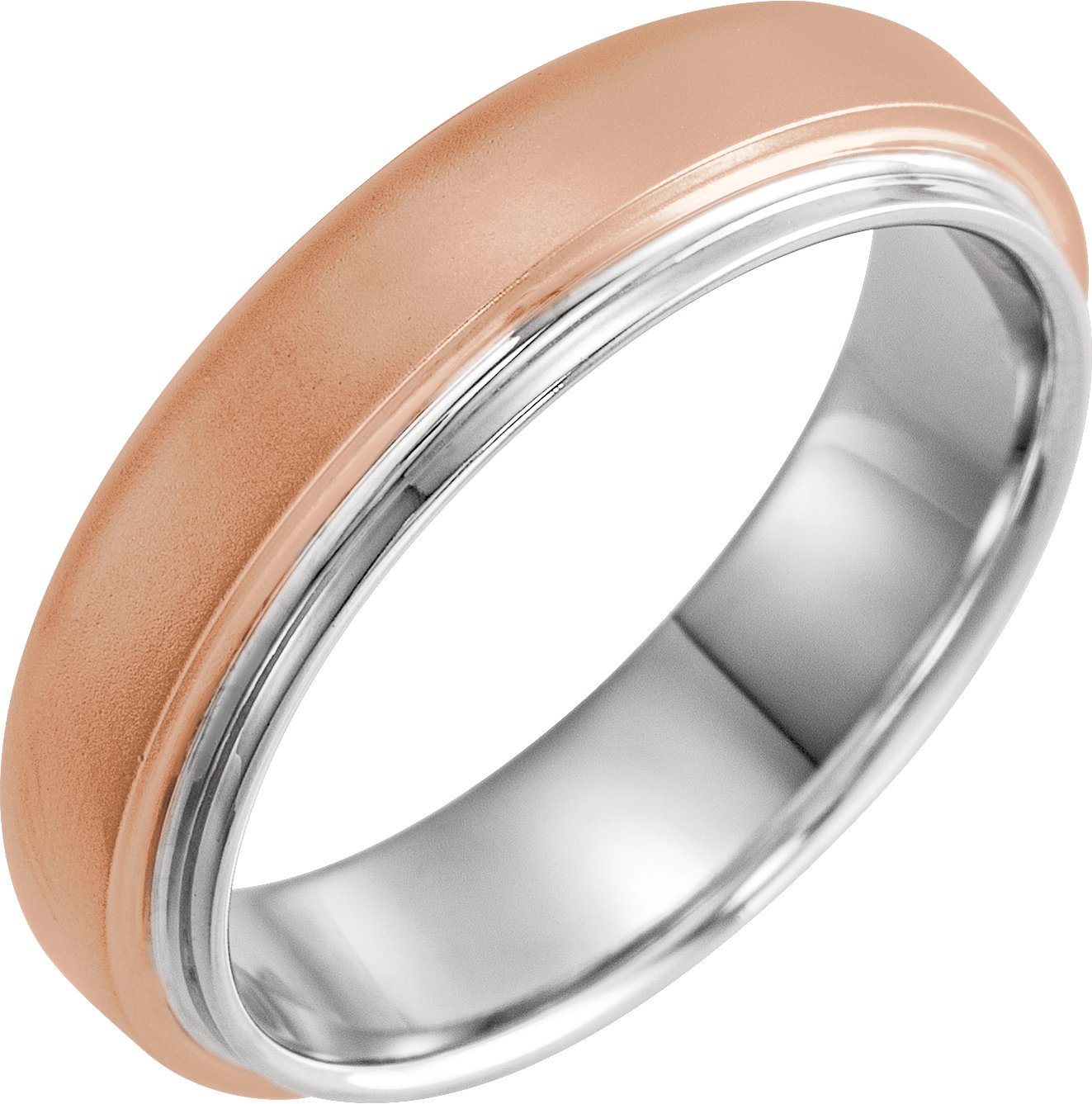 14K Rose & White 6 mm Edged Band with Brushed Finished Size 10