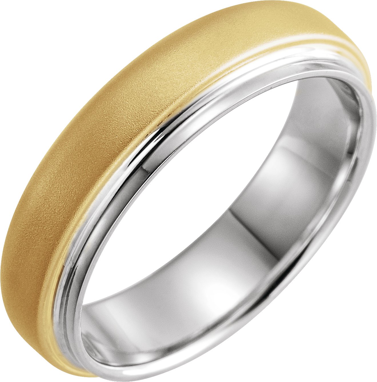 14K White & Yellow 6 mm Edged Band with Brushed Finished Size 9.5