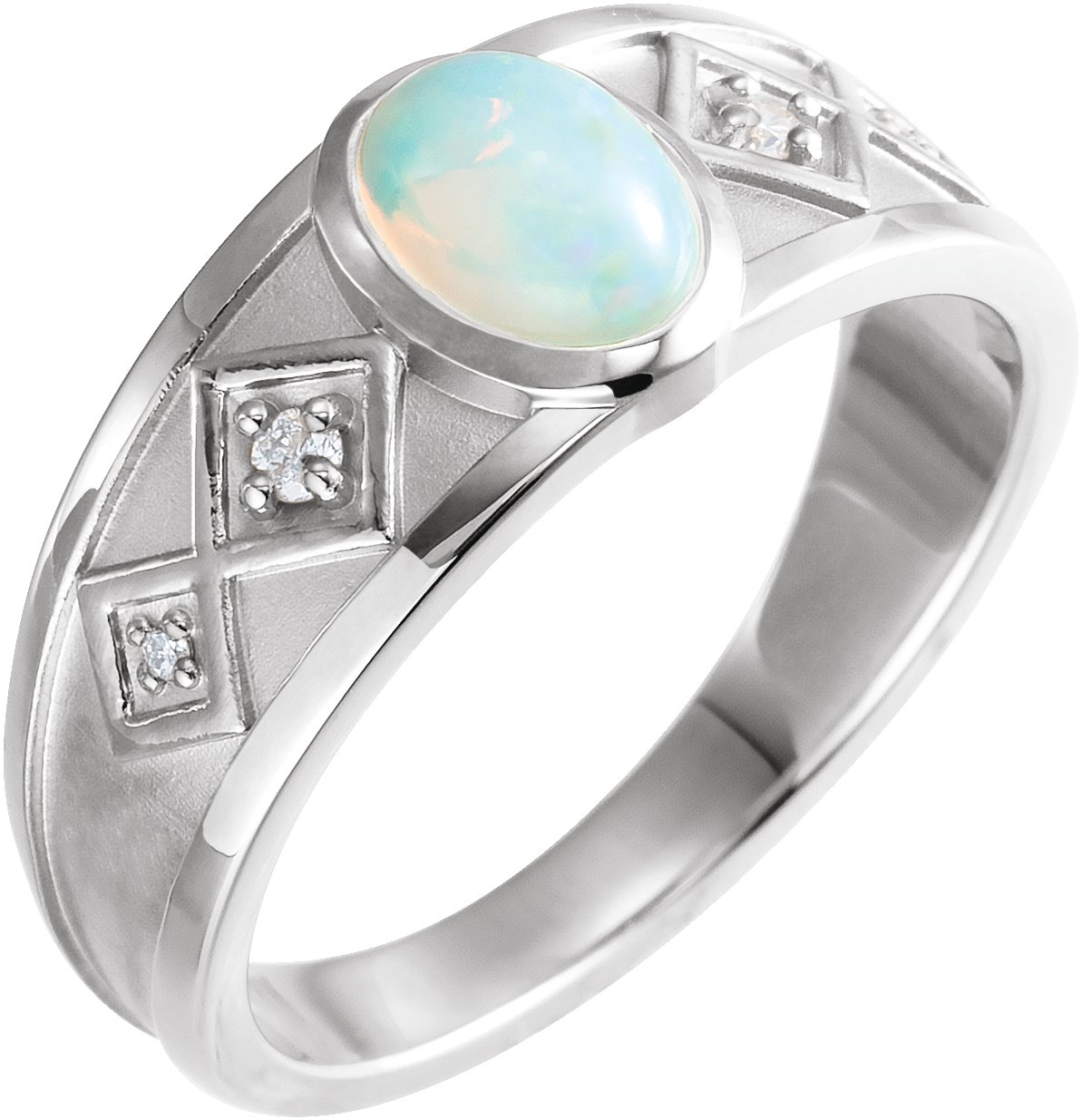 14K White Natural White Ethiopian Opal & .05 CTW Natural Diamond Ring