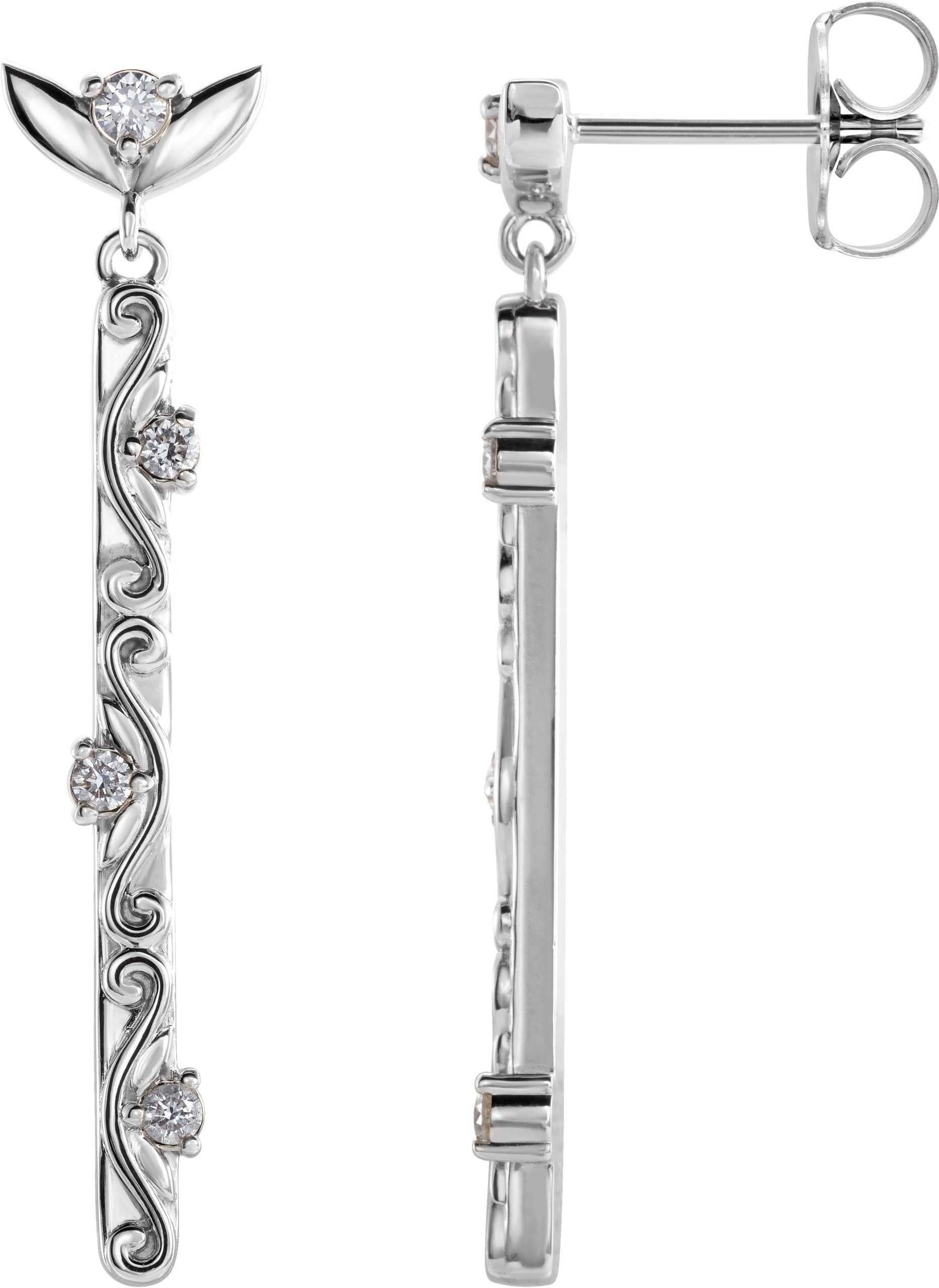 Sterling Silver 1/8 CTW Diamond Vintage-Inspired Dangle Earrings