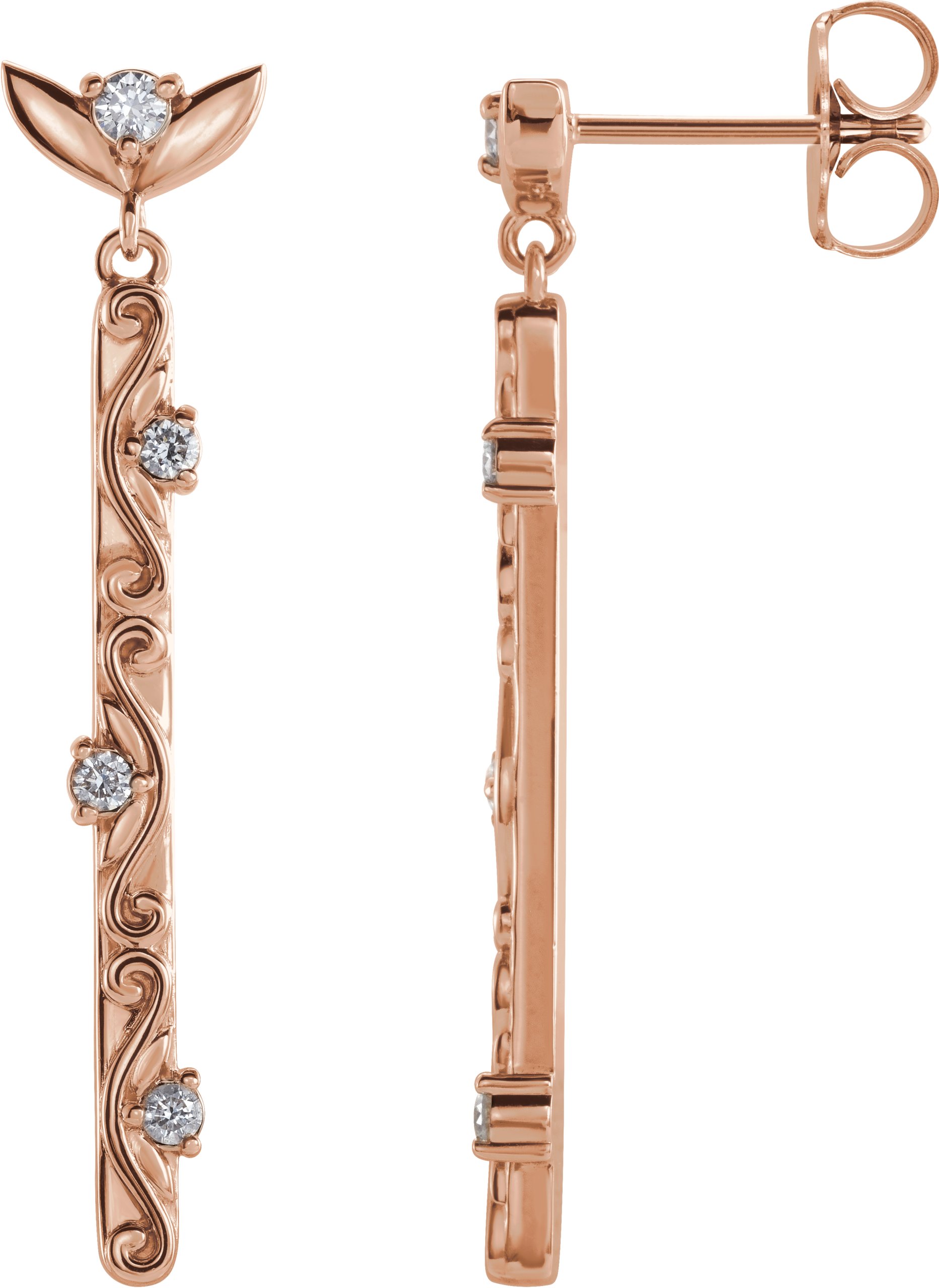 14K Rose 1/8 CTW Natural Diamond Vintage-Inspired Earrings