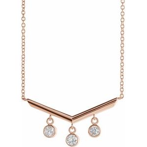 14K Rose 1/3 CTW Diamond V Bar 16" Necklace