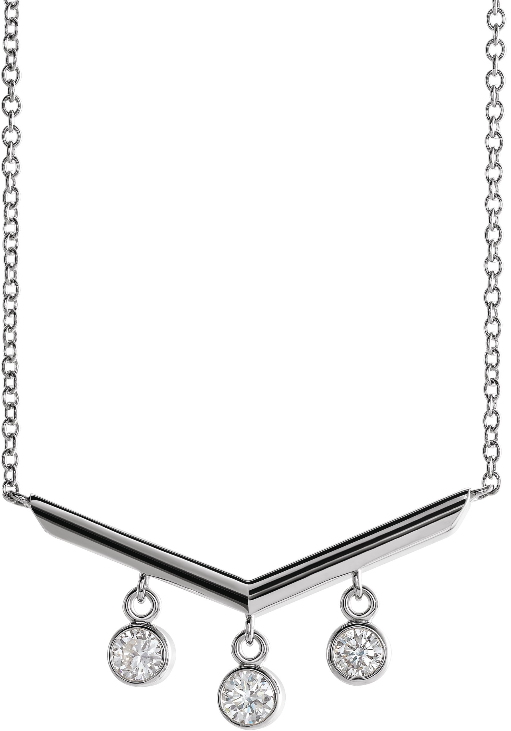 14K White 1/3 CTW Natural Diamond V Bar 18" Necklace