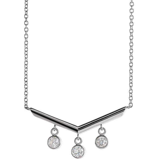 14K White 1/3 CTW Natural Diamond V Bar 18" Necklace