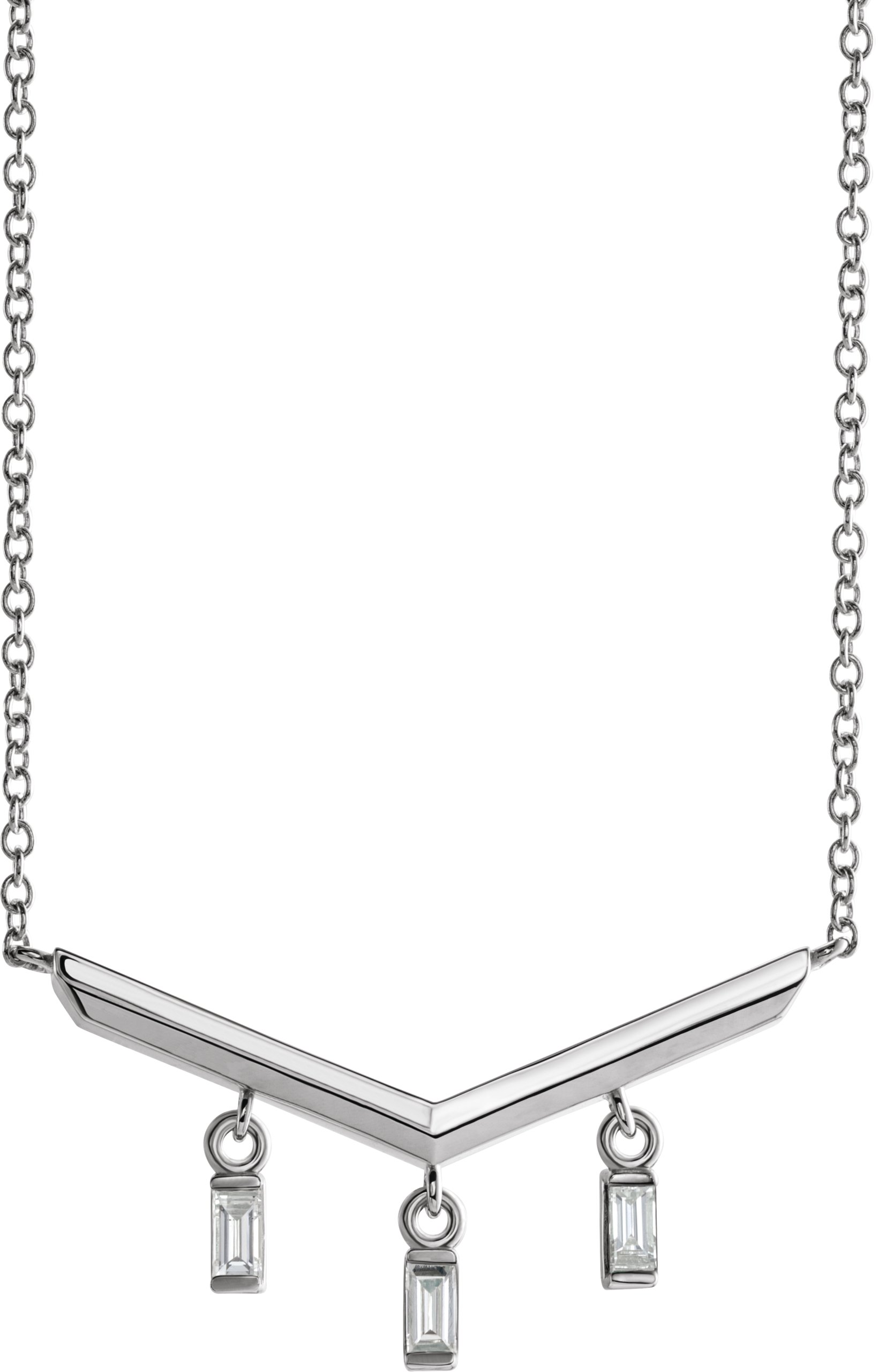 14K White 1/8 CTW Diamond V Bar 16" Necklace
