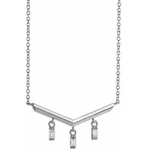 14K White 1/8 CTW Natural Diamond V Bar 18" Necklace