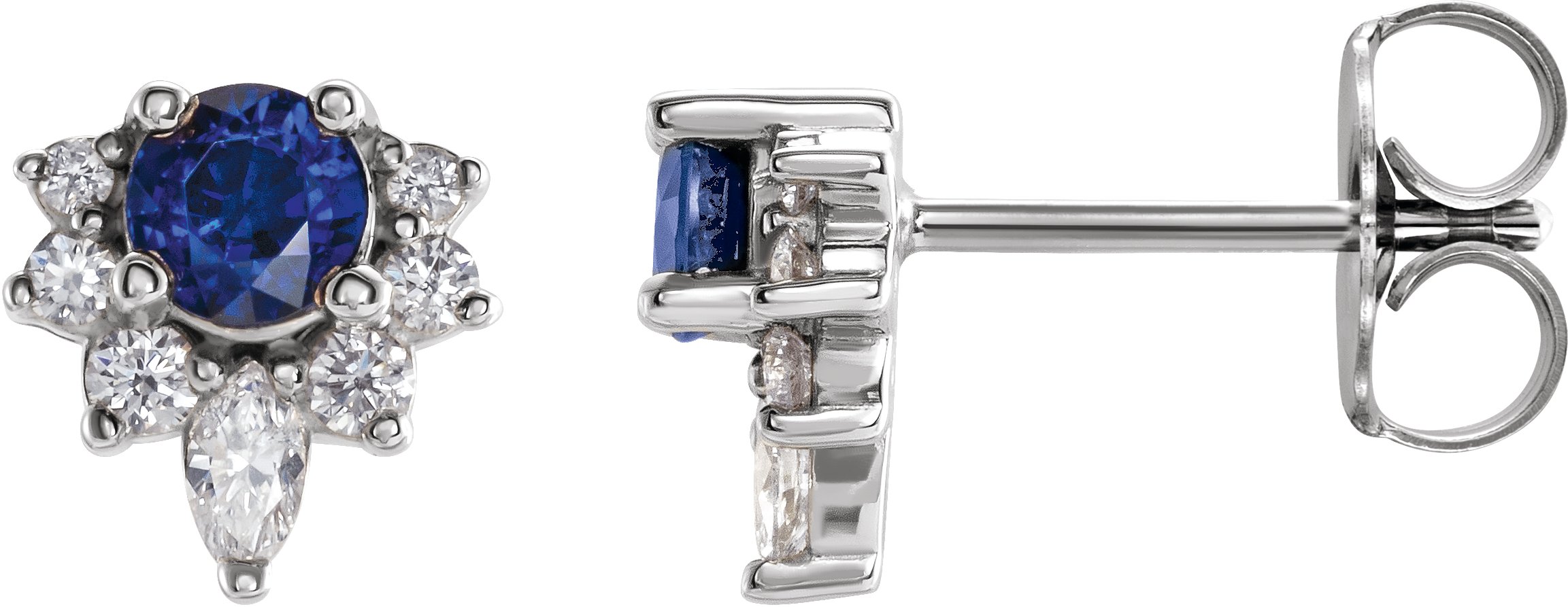 14K White Lab-Grown Blue Sapphire & 1/6 CTW Natural Diamond Earrings