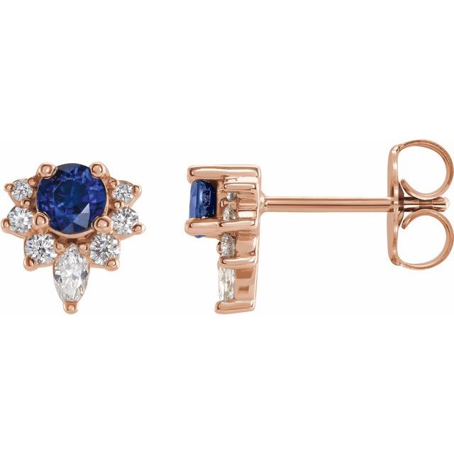 14K Rose Lab-Grown Blue Sapphire & 1/6 CTW Natural Diamond Earrings