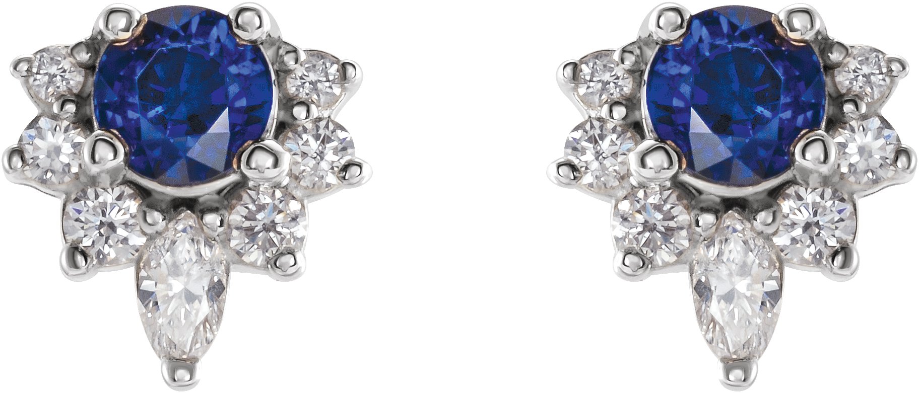 14K White Blue Sapphire & 1/6 CTW Diamond Earrings