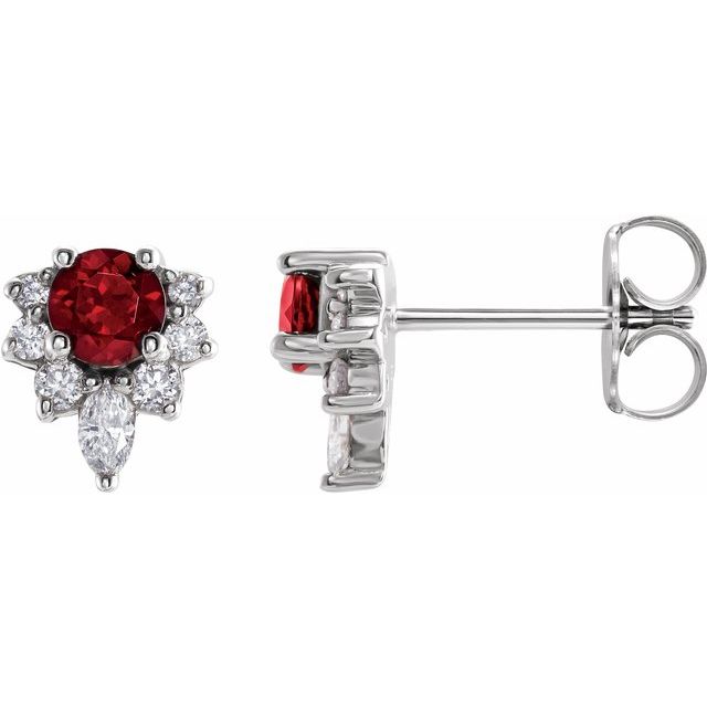 Sterling Silver Natural Mozambique Garnet & 1/6 CTW Natural Diamond Earrings