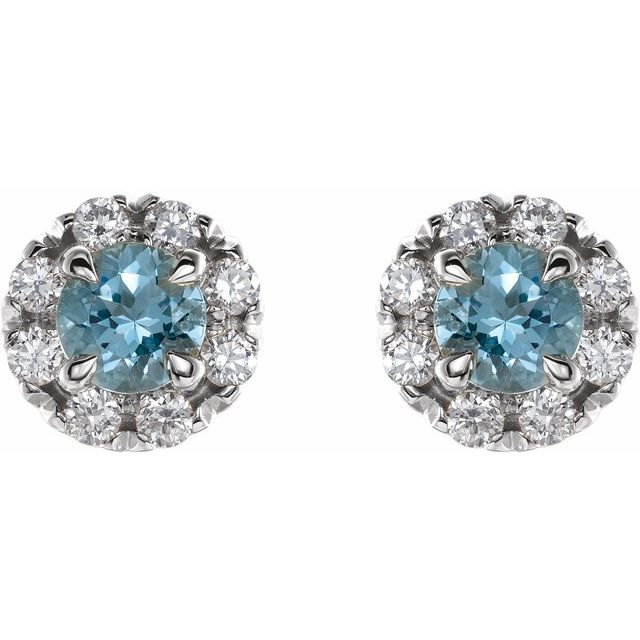 Sterling Silver 4 mm Natural Blue Zircon & 1/5 CTW Natural Diamond Halo-Style Earrings