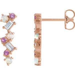 14K Rose Ethiopian Opal, Pink Sapphire & 1/10 CTW Diamond Scattered Bar Earrings
